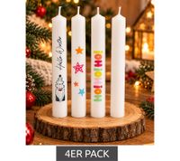 4er Pack Tattoo-Stumpenkerze aus Wachs mit 40 verschiedenen Weihnachtsmotiven zum Aufbringen Deko-Kerze 2 × 19,5 cm Weiß