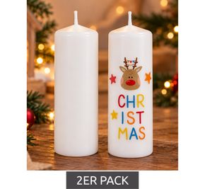 Pack de 2 velas cilíndricas de cera con 27 diseños navideños diferentes para aplicar - Velas decorativas de aprox. 12 x 5,7 cm, blancas