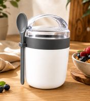 Duo Tableware 2-tier yogurt cup with muesli compartment and matching spoon – 310ml plastic cup (color selected at random)