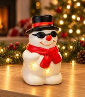 Lot de 6 figurines LED de Noël : Père Noël, renne et bonhomme de neige. Lumière blanche chaude. Trois modèles différents d'environ 10 cm, avec piles de couleurs variées.