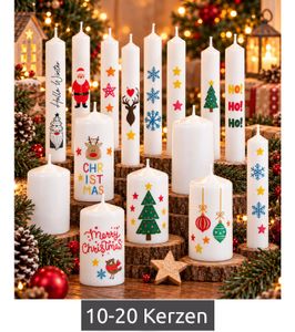 10-20 Kerzen in Mystery Kerzen Box mit Weihnachtsbaum-Tattoo Kerzen im Mix