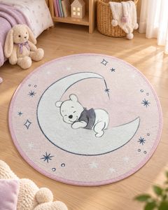 Disney Children's Rug with Winnie the Pooh on a Crescent Moon & Stars Ø90cm Rug made of 100% Polyamide, durable, easy-care & non-slip Purple