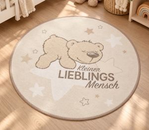 baby best "Little Favorite Person" Teddy bear Children's Rug (Ø 90 cm) – 100% Polyamide, durable, easy-care & non-slip – Light Brown