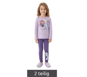 Disney Frozen 2-Piece Girls' Pyjama Set – Cotton Sleepwear with Anna & Elsa Print and Olaf Print Bottoms – Purple