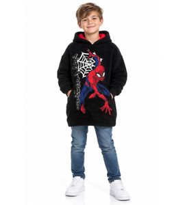 Felpa con cappuccio per bambini Marvel Spider-Man con grande stampa di Spider-Man, vestibilità aderente in pile effetto orsetto, nera