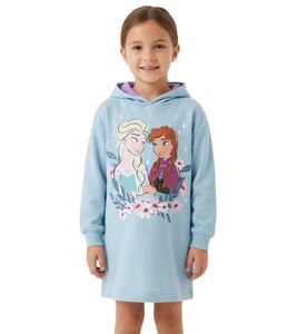 Felpa lunga con cappuccio Disney Frozen per bambina, con grande stampa di Elsa e Anna ed effetto pelliccia "teddy" (colore blu)