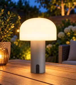 Florana Garden Care Lampe Champignon Rechargeable Ø15cm, Hauteur 22cm, 14 LED Blanc Chaud, Variation Continue, IP44 & USB-C **Produit de second choix – testé** Gris/Blanc