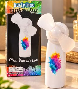 Mini-ventilateur partytime – Ventilateur portable et maniable pour les déplacements, les voyages et les loisirs (blanc), piles (3 x 1,5 V AAA/R03) incluses **Produit de catégorie B – vérifié** (multicolore)
