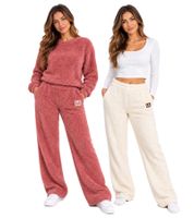 Cómodo pantalón de forro polar tipo borreguito para mujer LA GEAR – Pantalón suave y acogedor en caoba/rosa o beige