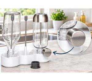 Égouttoir à bouteilles HEDURA 29 x 27 x 12,5 cm avec tiges en acier inoxydable **Produit de second choix – vérifié** (Blanc/Argent)