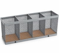 Organisateur à 4 compartiments en métal et bambou, env. 25,5 × 12,5 × 6,5 cm **Produit de catégorie B – vérifié** Gris