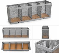 Organisateur à 4 compartiments en métal et bambou, env. 25,5 × 12,5 × 6,5 cm **Produit de catégorie B – vérifié** Gris