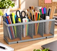 Organisateur à 4 compartiments en métal et bambou, env. 25,5 × 12,5 × 6,5 cm **Produit de catégorie B – vérifié** Gris