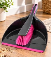 Práctico juego de limpieza Steinbach de 2 piezas (cepillo de mano y recogedor) con sistema para colgar **Producto de categoría B – verificado** Gris/Rosa