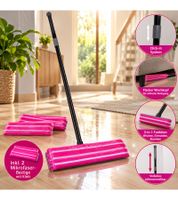 Steinbach flat floor mop incl. 2 microfiber mop pads, 3-in-1 cleaning system with fully adjustable telescopic handle – flat mop for wet and dry cleaning **B-stock – inspected** Black