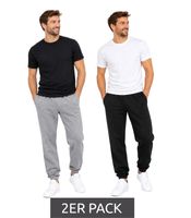 Pack de 2 pantalones de chándal/ocio para hombre FRUIT OF THE LOOM – Bolsillos laterales, cintura elástica con cordón (negro/gris)