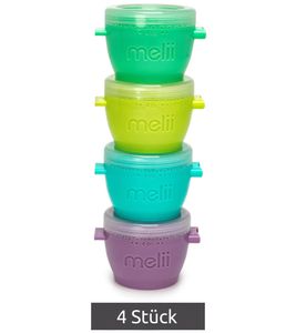 4er-Pack Melii Snap & Go Snackdosen je 118ml, stapelbar & miteinander verbindbar, luftdicht und auslaufsicher **B-Ware – geprüft** Mehrfarbig