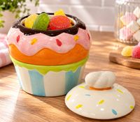Muffin Vorratsdose aus Keramik mit Deckel – Dekorative Aufbewahrungsdosen im Cupcake-Design für Süßigkeiten, Kekse & Gebäck – Ø 20 x 13 cm **B-Ware – geprüft** Bunt