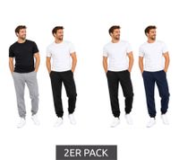 Pack de 2 pantalones de chándal para hombre FRUIT OF THE LOOM: bolsillos laterales, cintura elástica con cordón ajustable. Disponibles en combinaciones negro/gris o negro/azul oscuro.