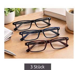 Lot de 3 lunettes de lecture (prêtes à porter) – Correction +2,00 dioptries – **Produit de second choix (B-Ware) – contrôlé** – Couleurs : noir / bleu foncé / marron