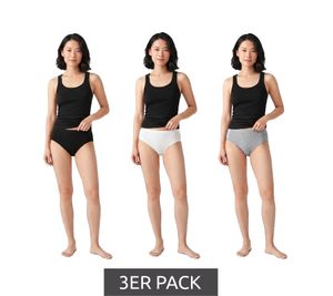 3-Pack Women’s Briefs – Comfortable cotton panties with an elastic waistband and classic fit, 7661900, Black, Gray & White