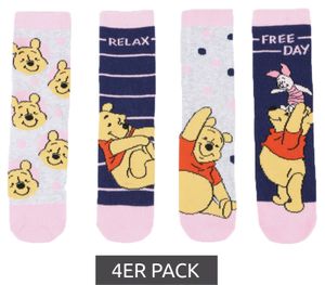 4-Pair Pack of Disney Winnie the Pooh Cotton Socks for Kids – Comfortable socks for children featuring Winnie the Pooh in 4 different designs – Multicolored