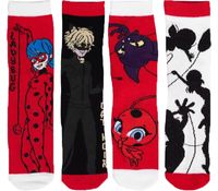 4-Pair Pack of Miraculous Ladybug Cotton Socks for Kids – Comfortable Socks for Girls with 4 Different Designs – Multicolored