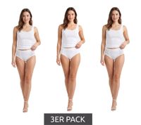 3-Pack Women’s Briefs (with and without lace) – Comfortable cotton briefs for women, featuring an elastic waistband and soft leg openings (style 7661900) in white.