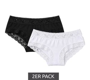 2-Pack Women’s Panties with Elegant Lace – Comfortable Cotton Briefs with an Elastic Waistband and Floral Lace Details 7661900, Black and White