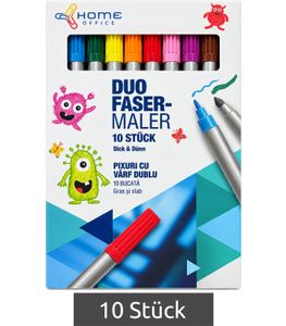 Set of 10 Sellner Home Office Duo Felt-Tip Pens (10 colors), featuring both a thick and a thin tip for drawing and writing – **B-stock (factory seconds) – inspected** – Assorted colors