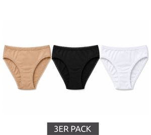 3-Pack Women's Briefs – Comfortable Cotton Underwear with Elastic Waistband and Classic Fit – Black, Brown & White