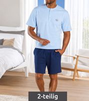 Pyjama court pour homme en 100 % coton – Bleu clair/Bleu foncé