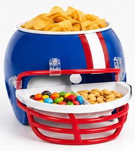 Casque à snacks « Football américain » – Ensemble de 4 pièces pour chips, sauces et friandises – Bleu/Rouge/Blanc