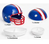 Casque à snacks « Football américain » – Ensemble de 4 pièces pour chips, sauces et friandises – Bleu/Rouge/Blanc