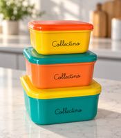 Set of 3 Collectino Lunch Boxes – Customize your lunch boxes with 5 waterproof stickers – nestable design **B-stock – inspected** Multicolored