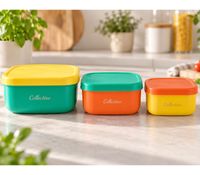 Set of 3 Collectino Lunch Boxes – Customize your lunch boxes with 5 waterproof stickers – nestable design **B-stock – inspected** Multicolored