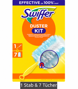 Swiffer Duster Starter Set with Handle + 7 Cloths, Cleaning Set for Dusting **B-Grade– Tested** Yellow/Blue
