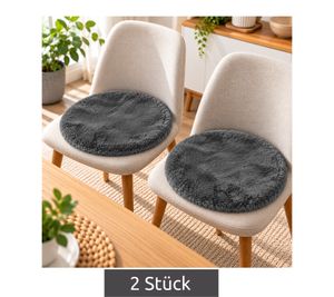 Approx. Ø 40 cm, set of 2, andiamo faux fur seat cushions with a soft surface – chair cushions, home accessory, anthracite