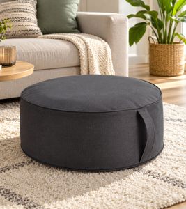 ca. Ø 54 × 26 cm zeller Sitzpouf mit Trageschlaufe Sitzhocker Wohnaccessoire Grau