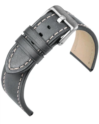 EULIT Zeppelin Uhrenarmband robustes Rindleder | grau | helle Naht