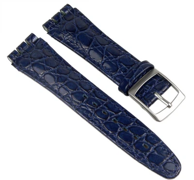 Minott Ersatzband Uhrenarmband Leder Band Dunkelblau passend zu Swatch Uhren 19mm 19932S