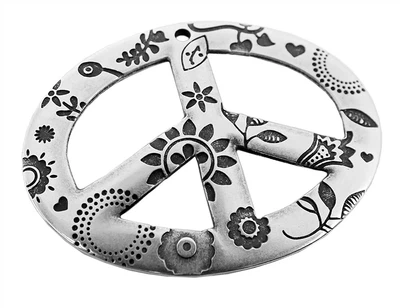 Anhänger Peace Messing versilbert im Used Look oval Minott 27923