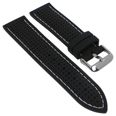 Minott Uhrenarmband Silikon schwarz 22mm mit Kontrastnaht 29694