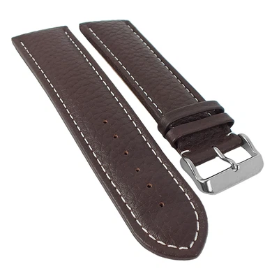 Big XXL Uhrenarmband Leder | Rindeder mit Kontrastnaht - braun 29930