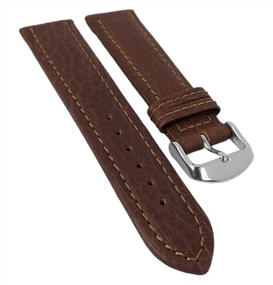 Minott XL Uhrenarmband | Rindleder, genarbt mit Naht dunkelbraun 29942