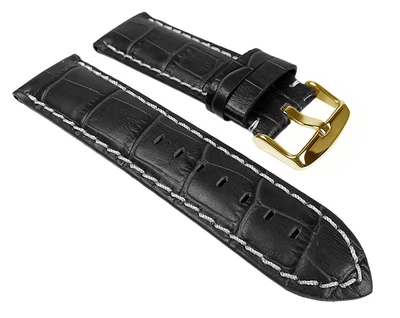 Eulit Guinea Chrono XL Uhrenband Leder schwarz Kroko-Optik gepolstert