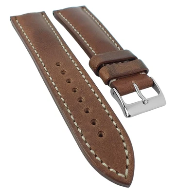 Vintage Uhrenarmband | Leder, dunkelbraun mit heller Naht 30453
