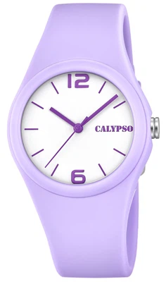 Calypso Damenuhr analog Quarz mit Silikonband lila gut lesbar K5742/2