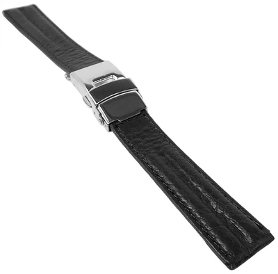 Minott Uhrenarmband | Leder schwarz | Klemmfaltschließe | Doppelwulst