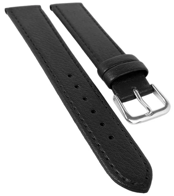 EULIT Kansas Uhrenarmband, flach | Rindleder, genarbt | schwarz 35088